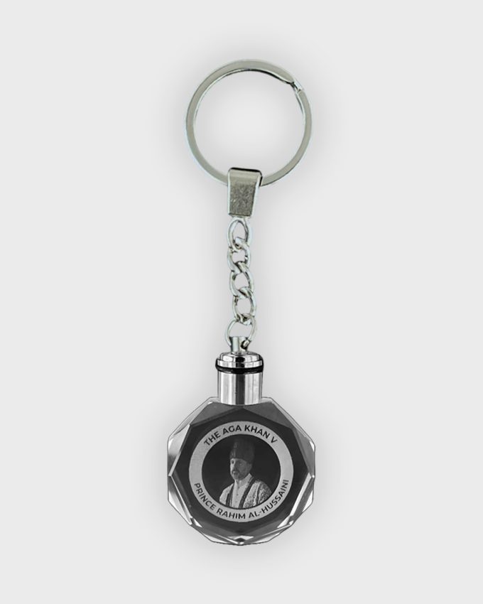 3D Laser Crystal Mawlana Shah Rahim Al-Hussaini Led Hexagon Glass Keychain
